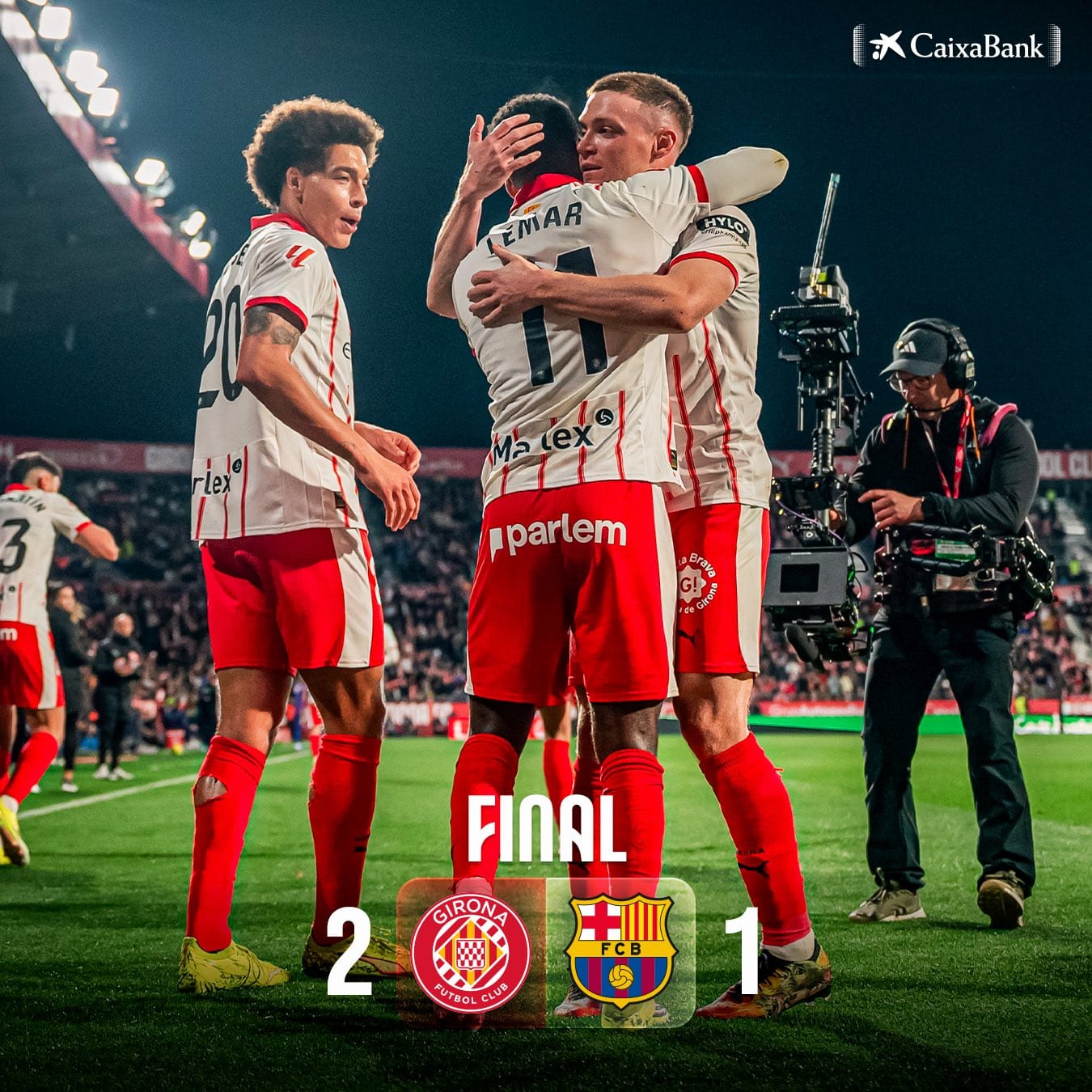 Wachezaji wa Girona wakishangilia ushindi wa 2-1 dhidi ya Barcelona katika mechi ya La Liga