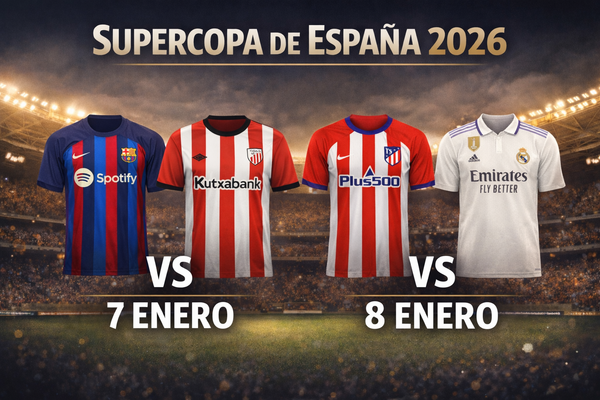 Jezi za Barcelona, Athletic Club, Atlético Madrid na Real Madrid zikionyesha mechi za Supercopa de España 2026 tarehe 7 na 8 Januari huko Jeddah