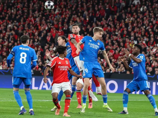 Vinicius akishangilia goli dhidi ya Benfica katika Champions League 2026